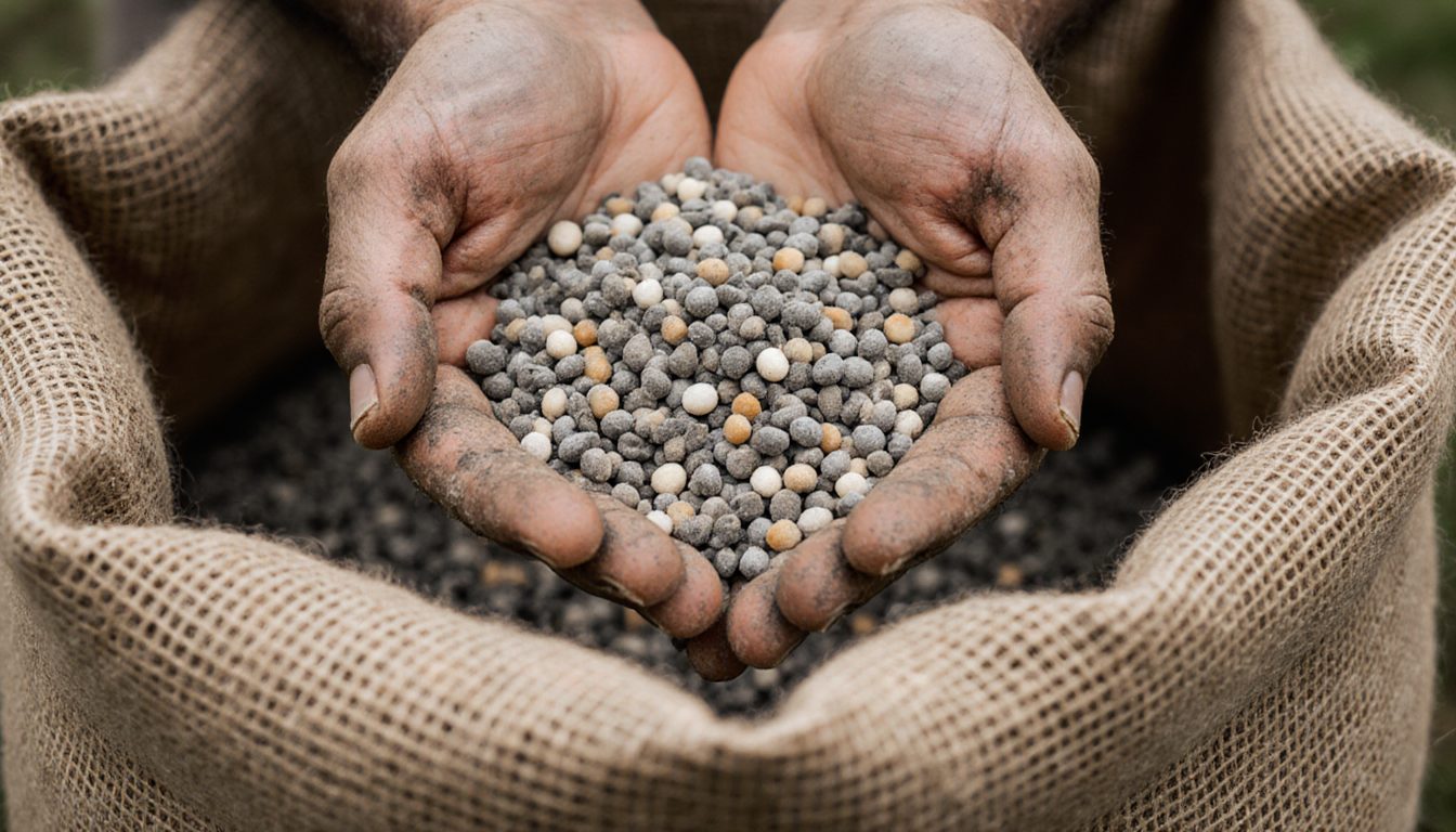 Fertilizer granules, close up